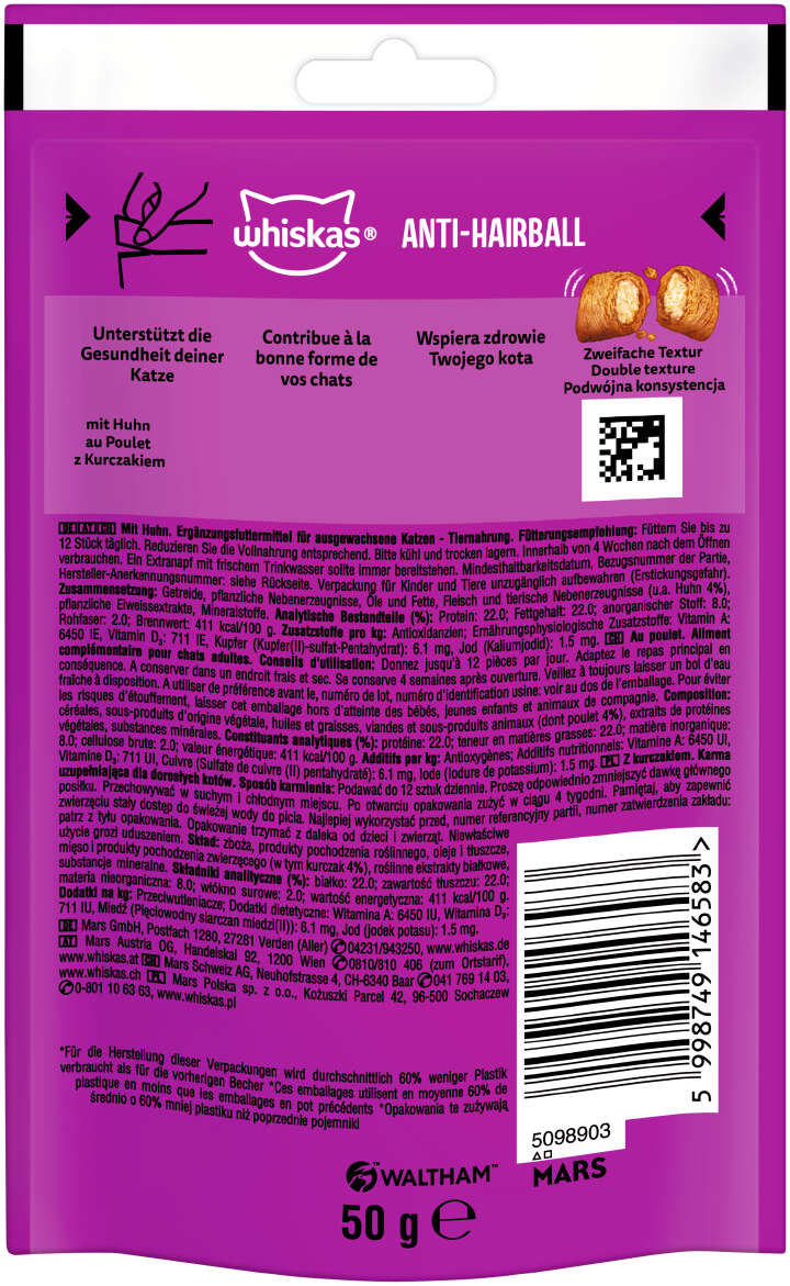 whiskas Anti-Hairball mit Huhn